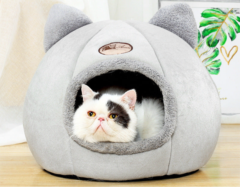 🐾 CuddleCat™ מיטת חתול מפנקת עם אוזניים